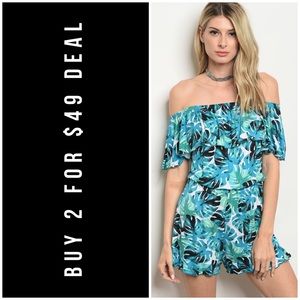 ☀️LAST1️⃣//OFF SHOULDER PALM LEAVES ROMPER